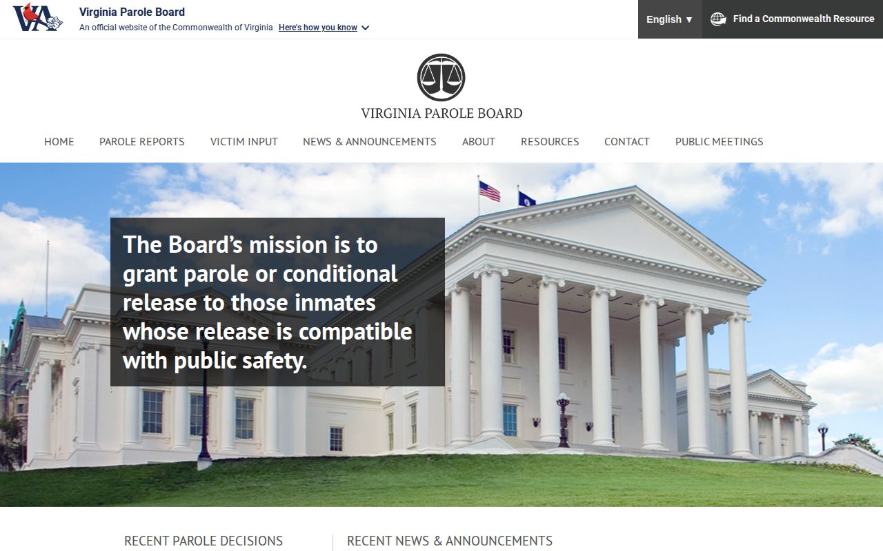 Stafford County parole decision and review records on the Virginia Parole Board site