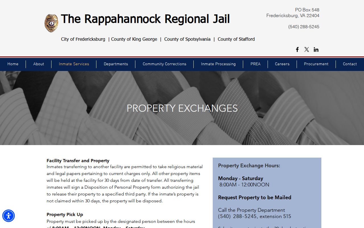 RRJ property records associated with Stafford County inmate release