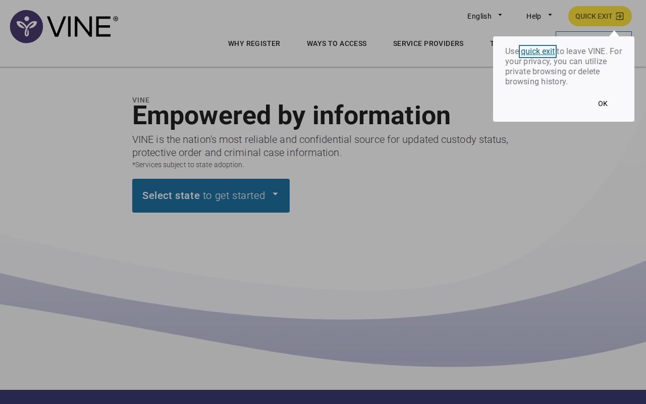 VINELink search portal for a Stafford County inmate check