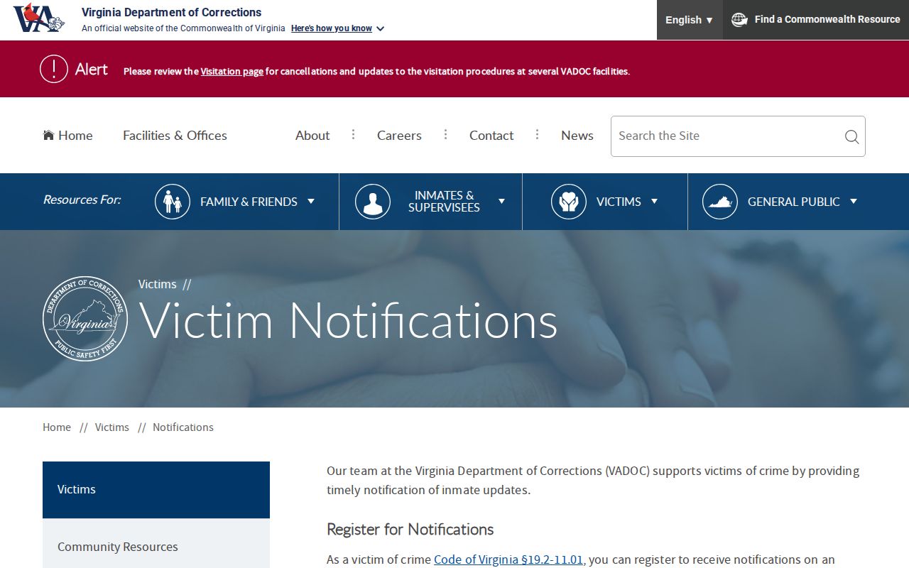 VADOC notification handoff for Stafford County VINELink checks